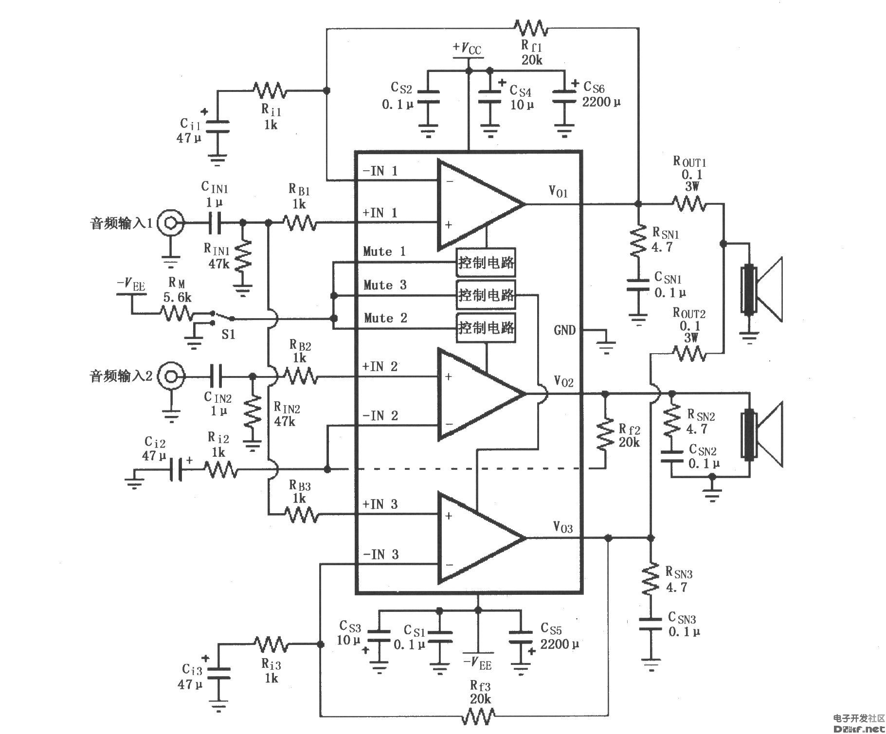 lm4780用于并联输出的音频功率放大电路