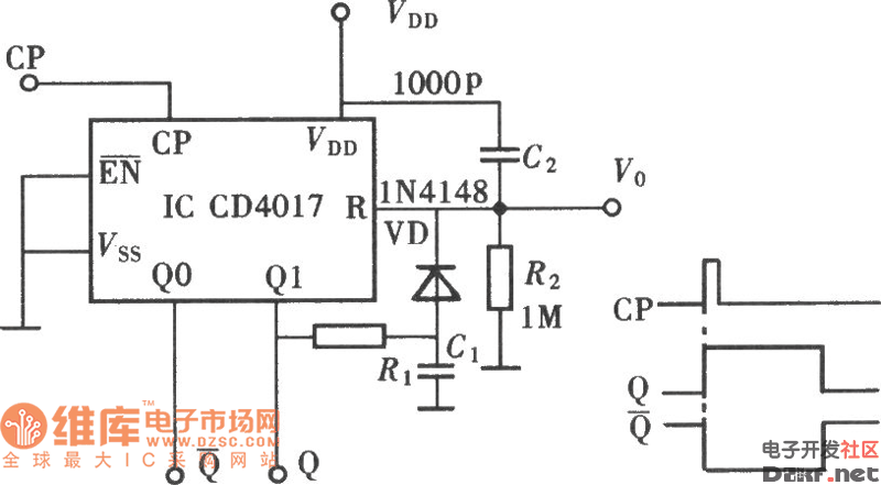 用cd4017组成单稳态触发器电路图