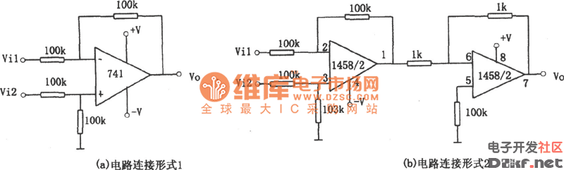 通用减法器(741,1458)电路图