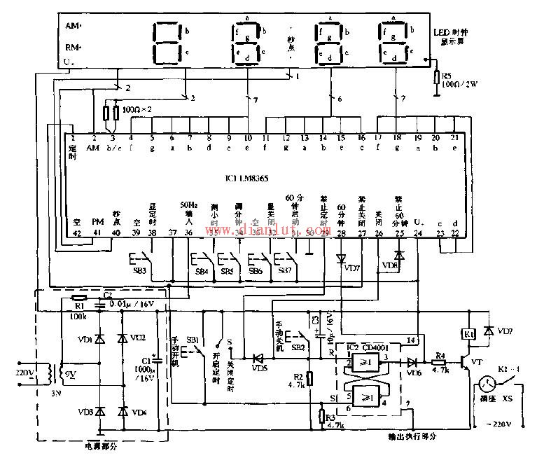 器电路 ]的电路图    利用lm8365时钟集成芯片可以设计成具有24小时