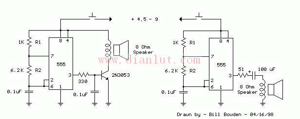 555音频发生器8欧姆扬声器电路