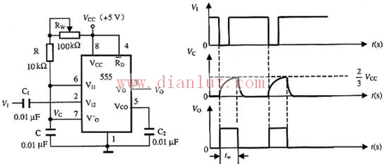 单稳态电路的电路图和波形图