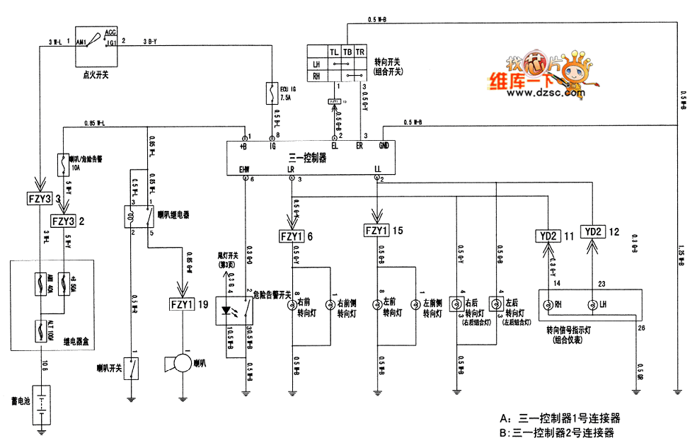 威志轿车转向信号,危险告警,喇叭电路图