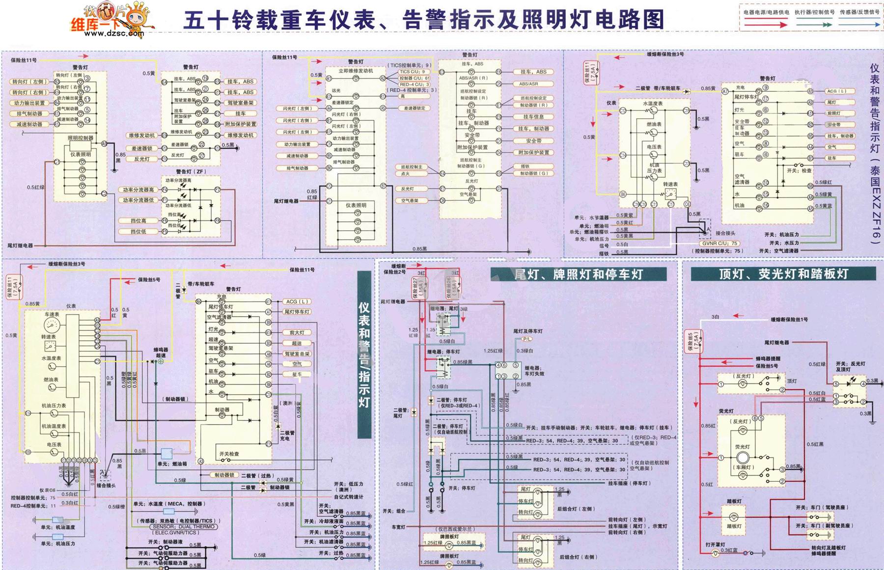 五十铃载重车仪表告警指示及照明灯电路图