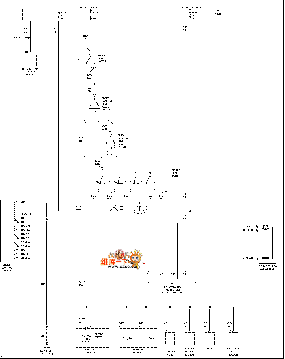 1996奥迪 a6 巡航控制电路图