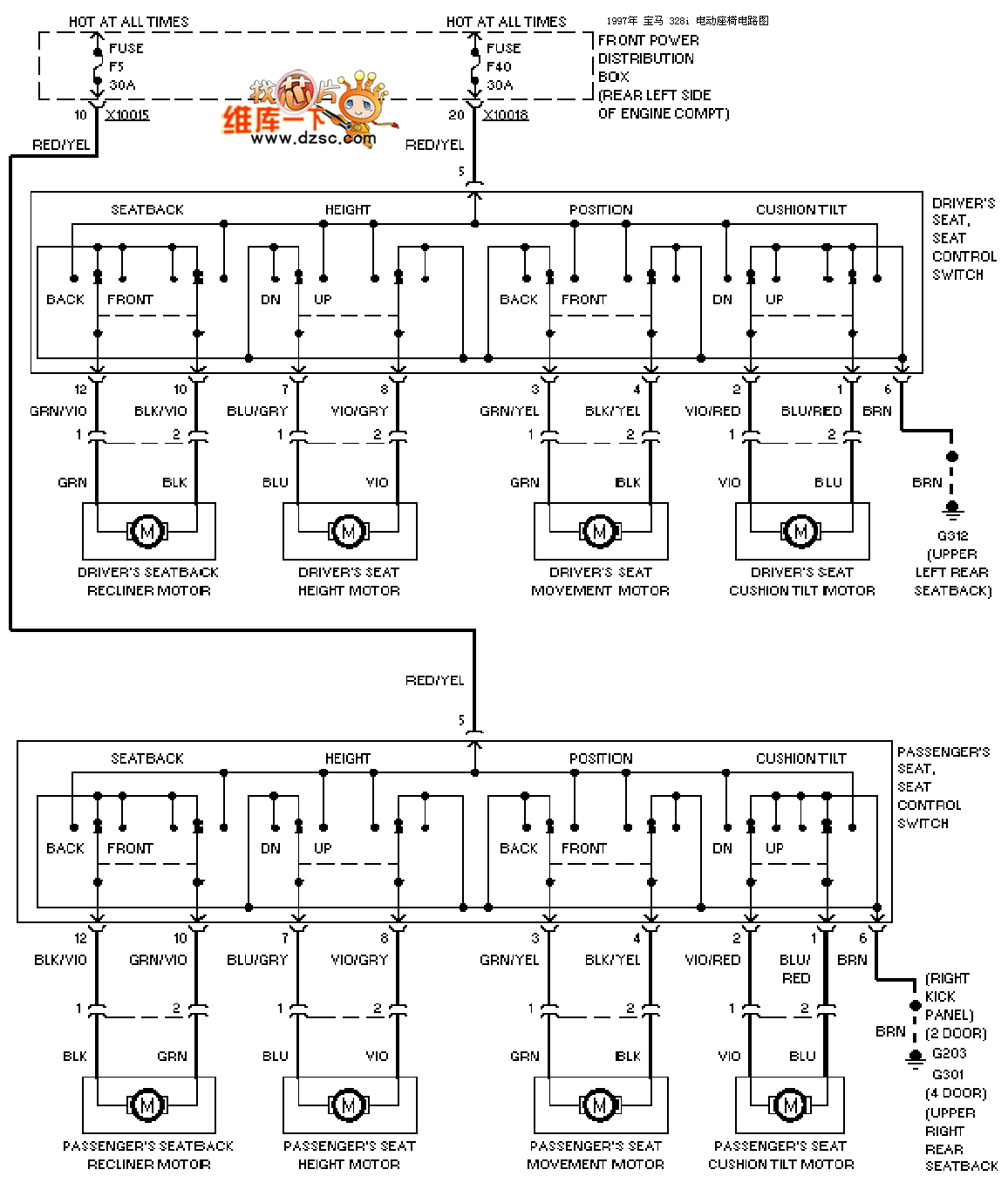 宝马97 328i电动座椅电路图