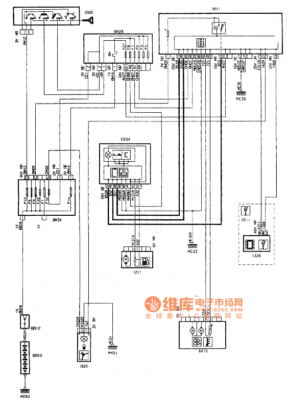 0l轿车组合仪表电控单元电路图