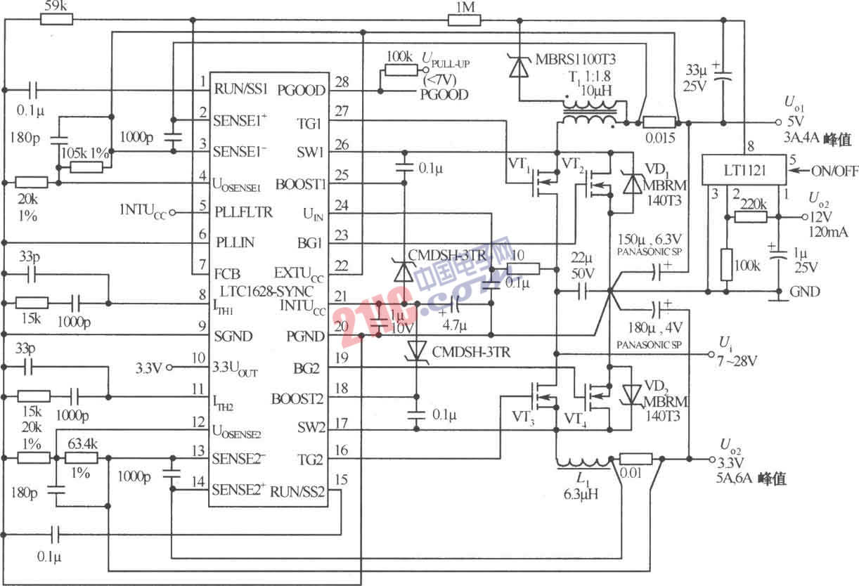由ltc1628-sync构成的三路直流电路