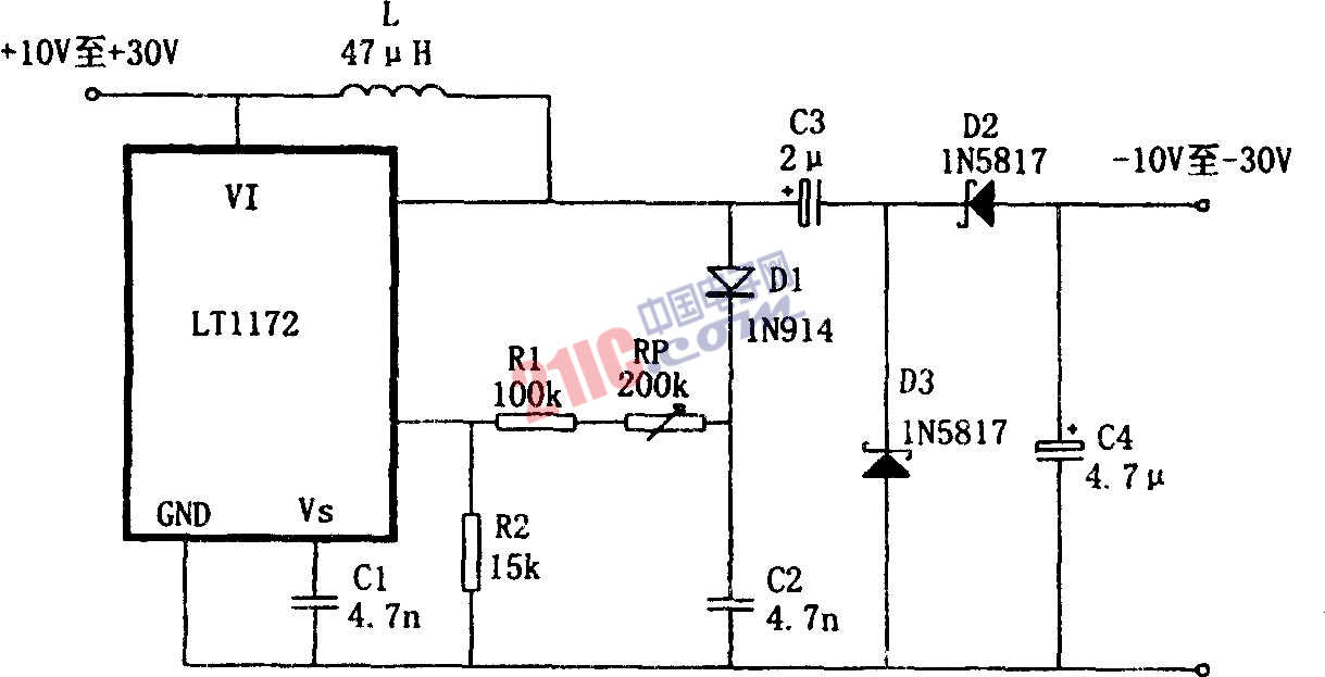 lt1172设计的极性反转型升压电源电路