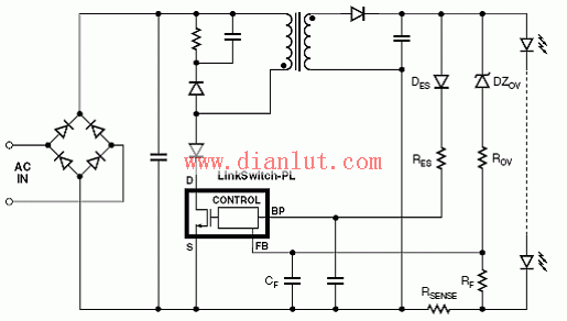 图2.lnk454/456-458/460典型应用电路图