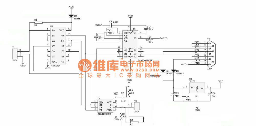 rs232-ttl-rs485接口转换电路图