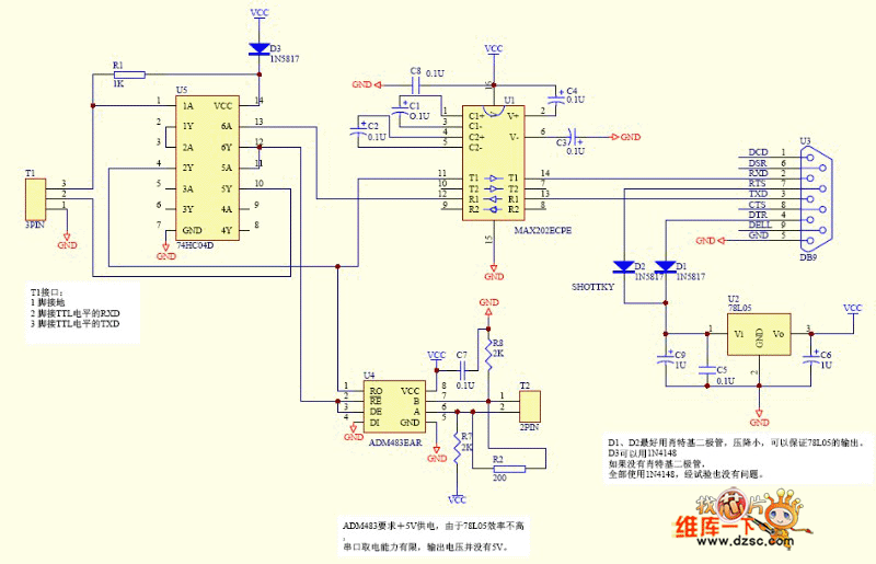 RS232-TTl-RS485转接口电路图