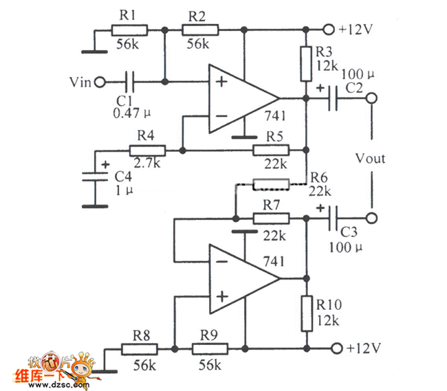 一款采用双运放组成的平衡输出电路图