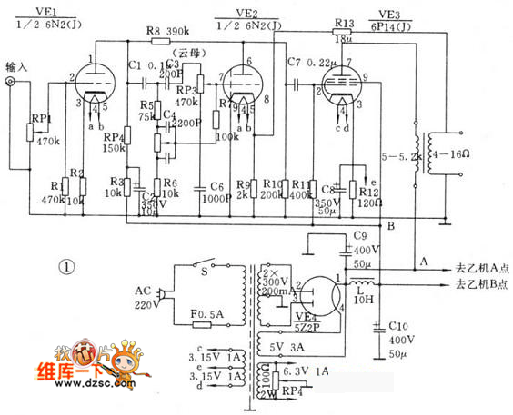 6p14小功率电子管功放电路图