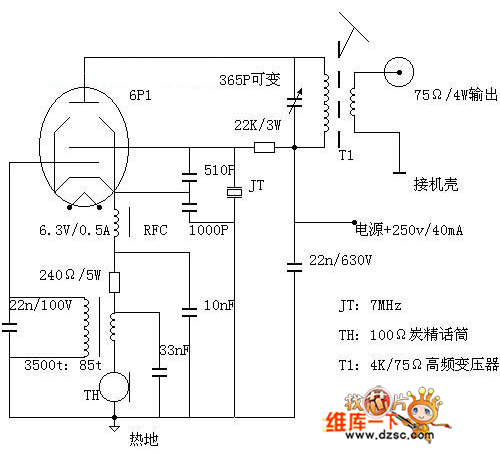 电子管的27-30mhz高频功放电路图