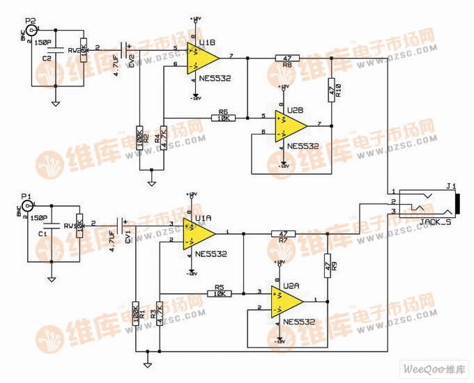 利用ne5532制作简单音质好的47耳放电路图