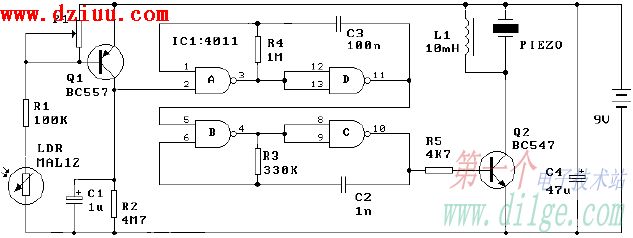 光线感应报警器电路图