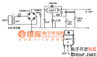 一台用lm317的稳压电源电压可调但最低电压只能调到5v左右不知什么