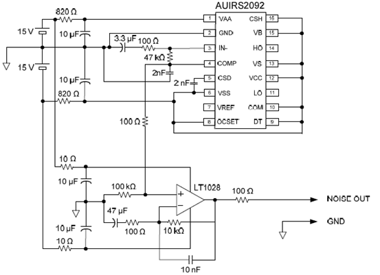 auirs2092 ota输入噪音电压测量电路图   采用irs2092s和irfb4227的1.