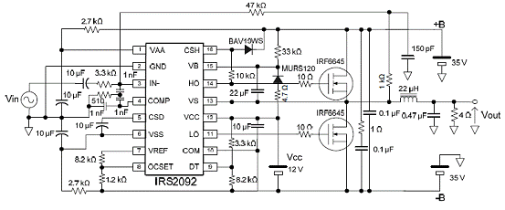 irirs20921700w单路d类音频功率放大方案