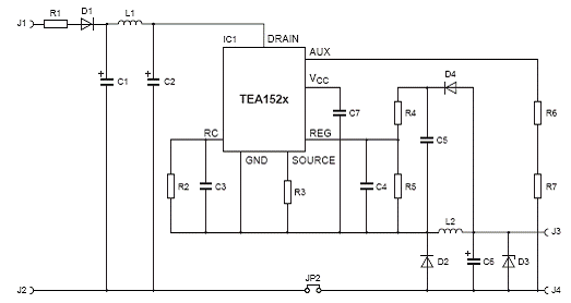 图4.tea152x应用电路图: 5v输出,降压模式