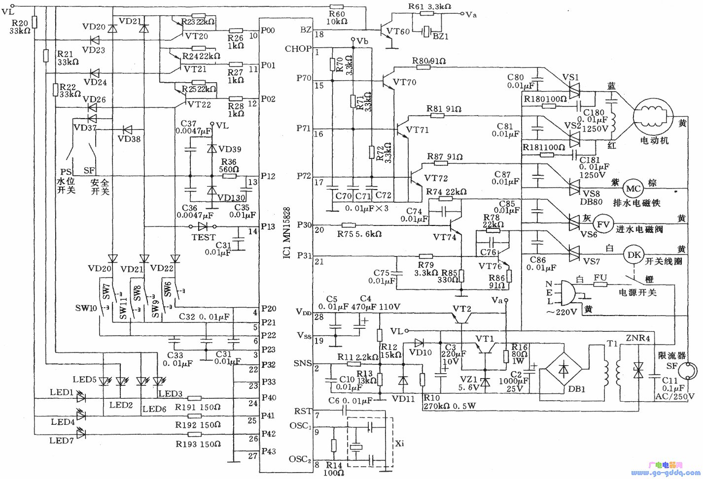 海尔xqb45-a全自动洗衣机电路图