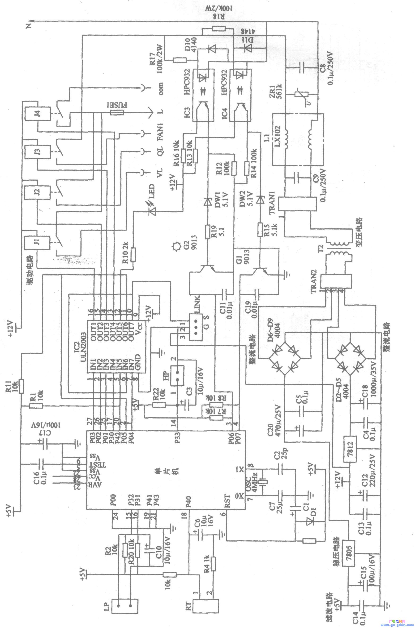 双鹿kfr-75lw/b柜式空调室外机单片机电路原理图