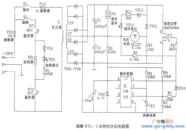 顺康ryh-5冰热饮水机电路图