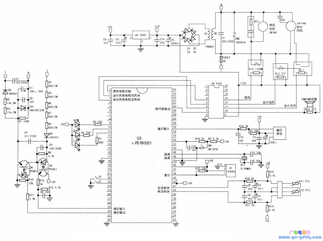 美的kfr-50lw/f2bpy变频空调室内机控制电路