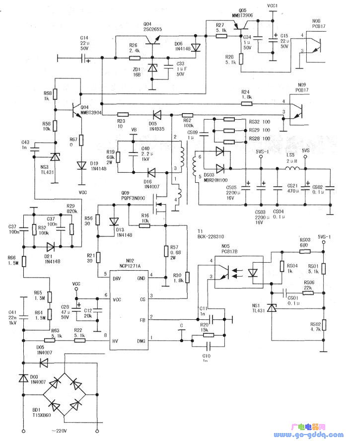长虹hs280-4n03型液晶彩电开关副电源电路