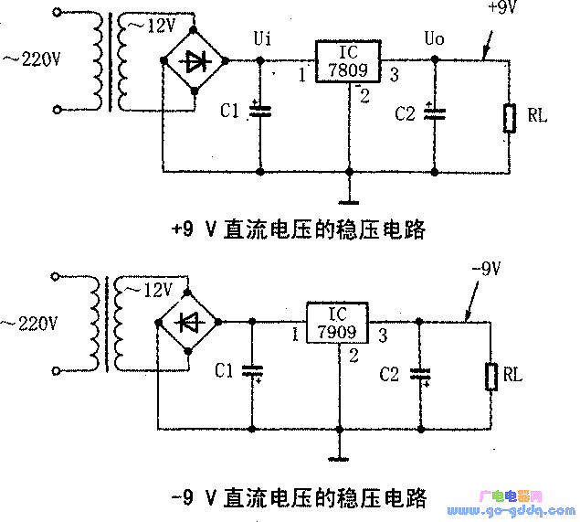 下图所示为输出- 9v直流电压的稳压电源电路ic采用集成稳压器