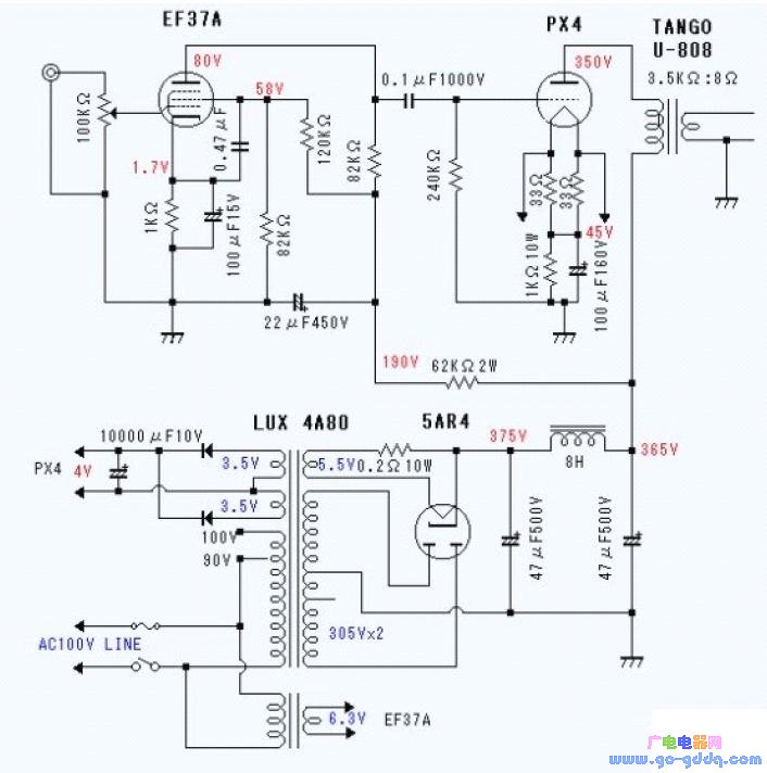 采用ef37a px4胆管构成的功放电路