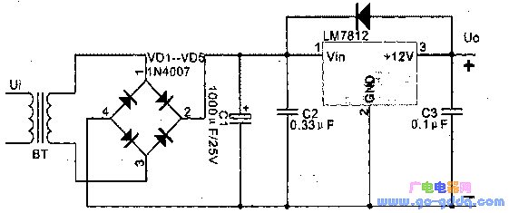 基于lm7812的输出正电压电路