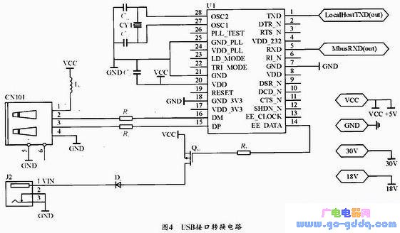 也可与其它电路一起构成usb-485接口转换器或usb-232接口转换器.