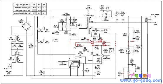 图2.top264-271高效19v65w通用输入反激电路图