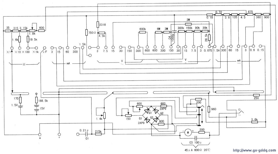 mf12精密宽量限万用表电路原理图