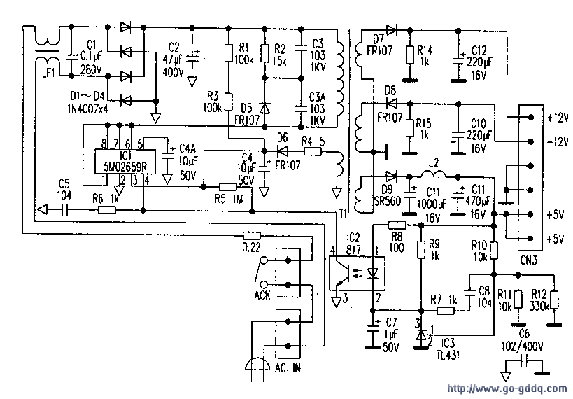 惠浦3205型dvd机电源原理图
