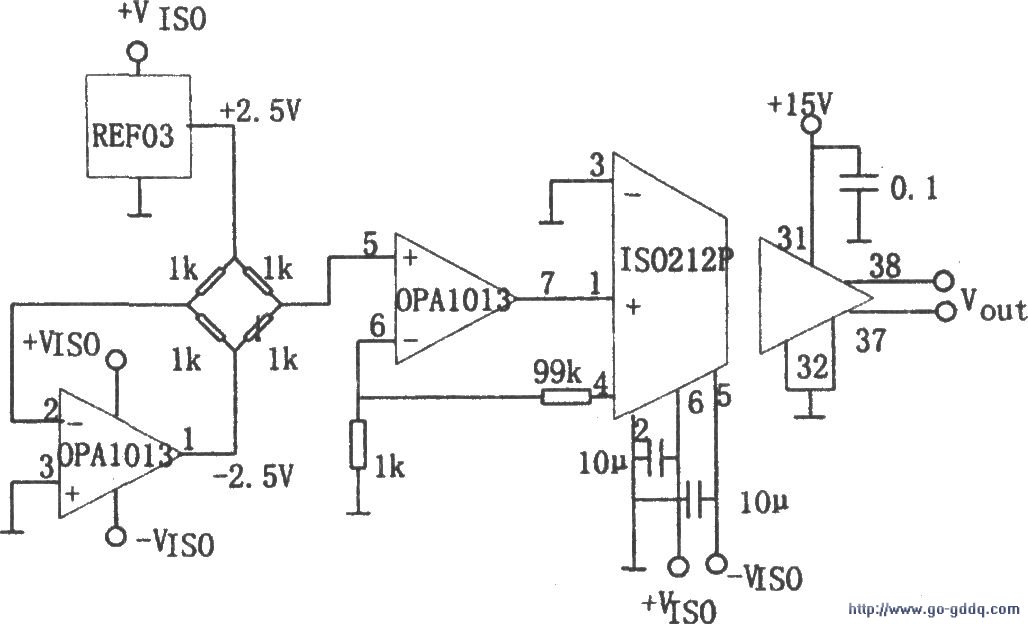 电桥传感隔离放大器(iso212,opa1013)