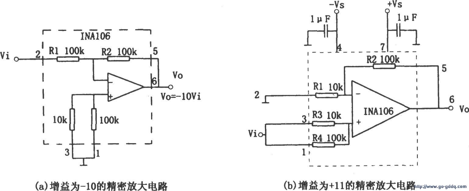 增益为-10和 11的精密放大器(ina106)