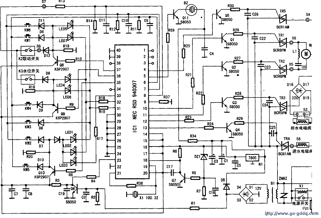 荣事达xqb38-92型全自动洗衣机电路分析