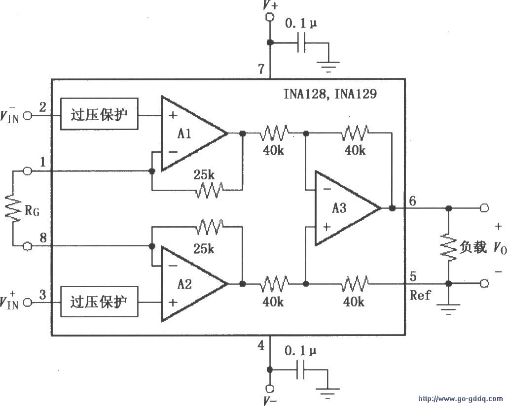 用ina128ina129的信号和电源的基本连接电路