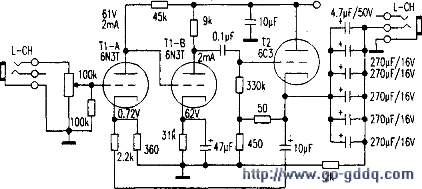 用mx500耳塞的电子管放大器电路