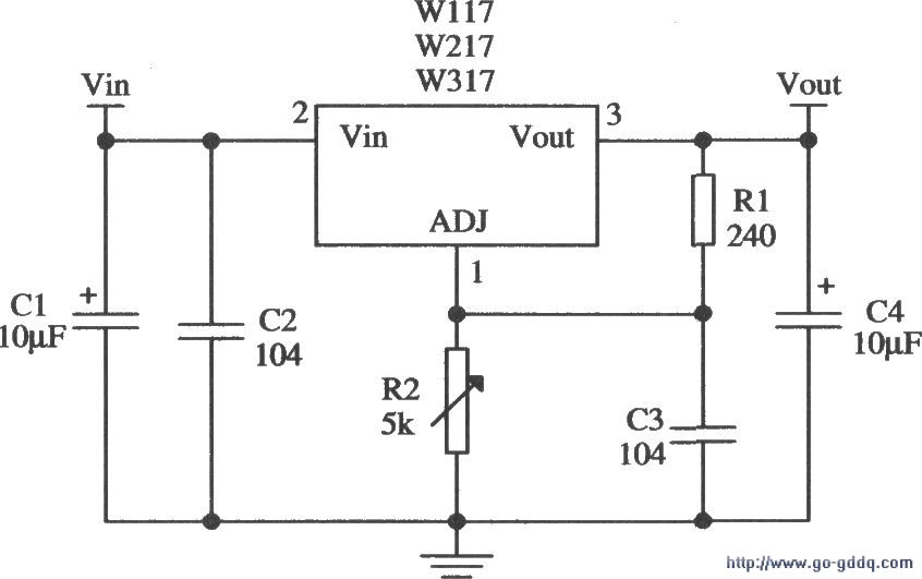 由w317l/w317m/w317系列三端可调正集成稳压器组成的