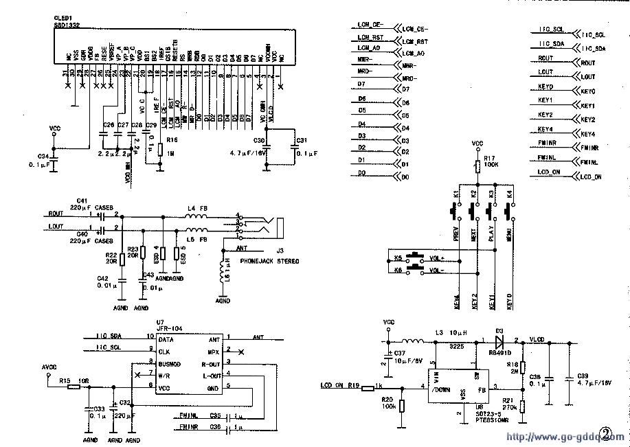 采用atj-2085方案彩屏oled电路图