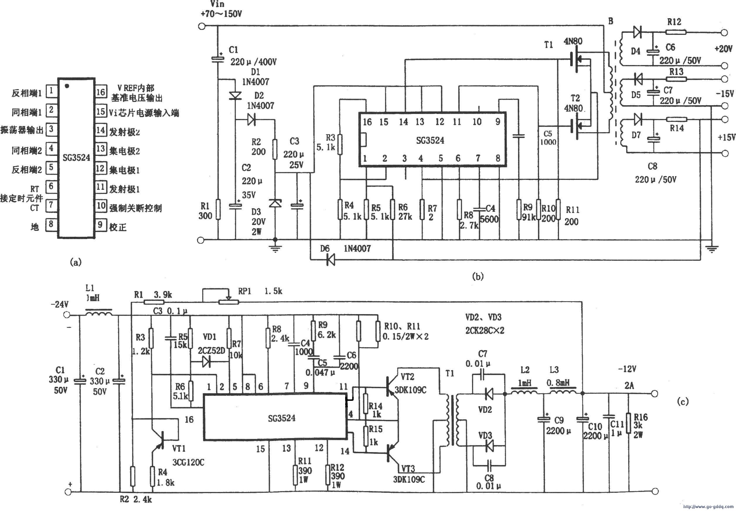脉宽调制型开关稳压电源控制器sg3524应用电路图
