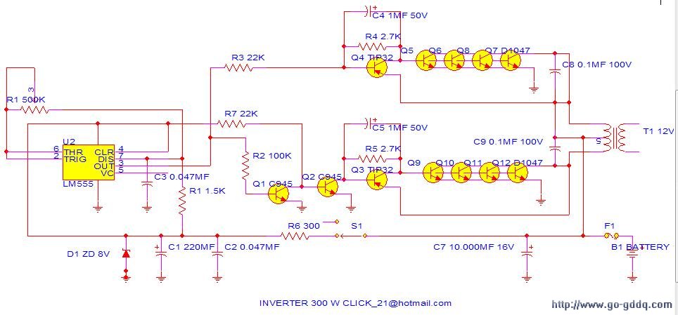 直流12v转220v交流电,300w逆变器电路