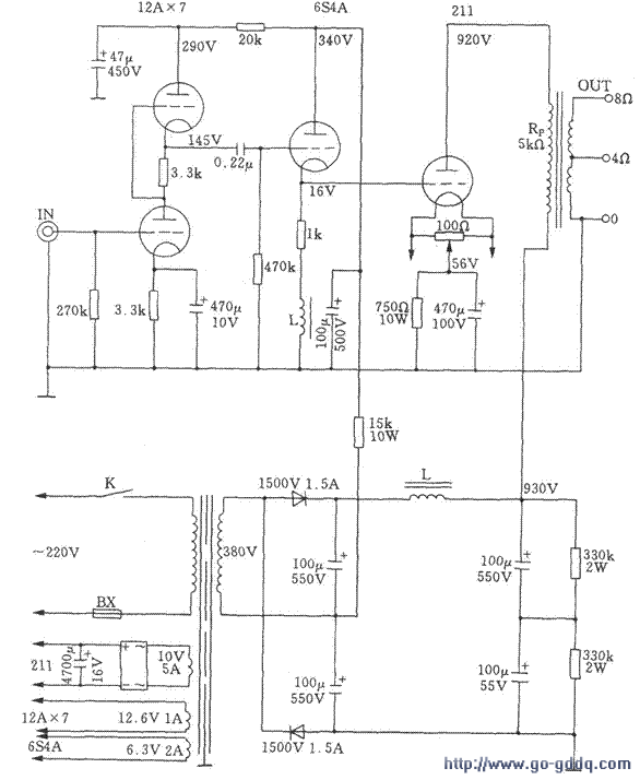 高功率电子管单端a类211功放