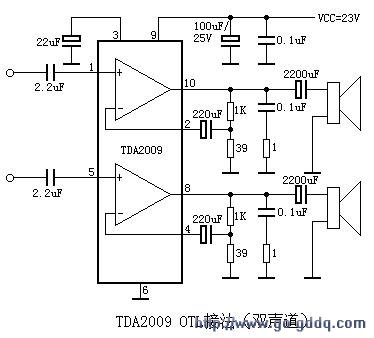 用tda2009组成的双声道otl功放电路