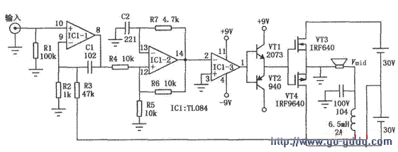 用tl084的实用数字功放电路