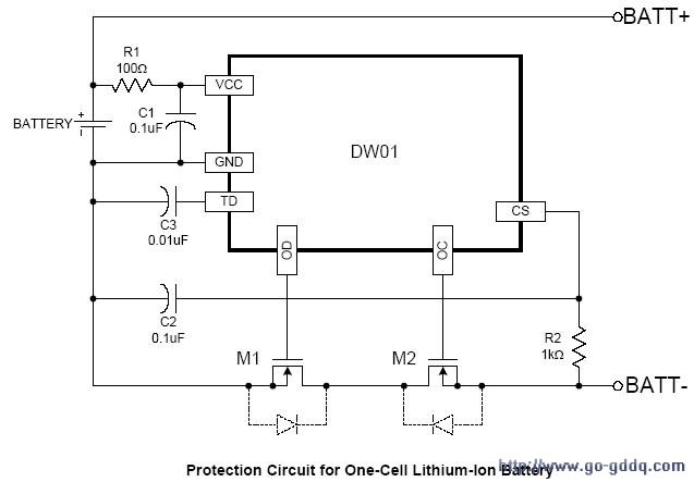 用dw01组成的锂离子电池保护电路
